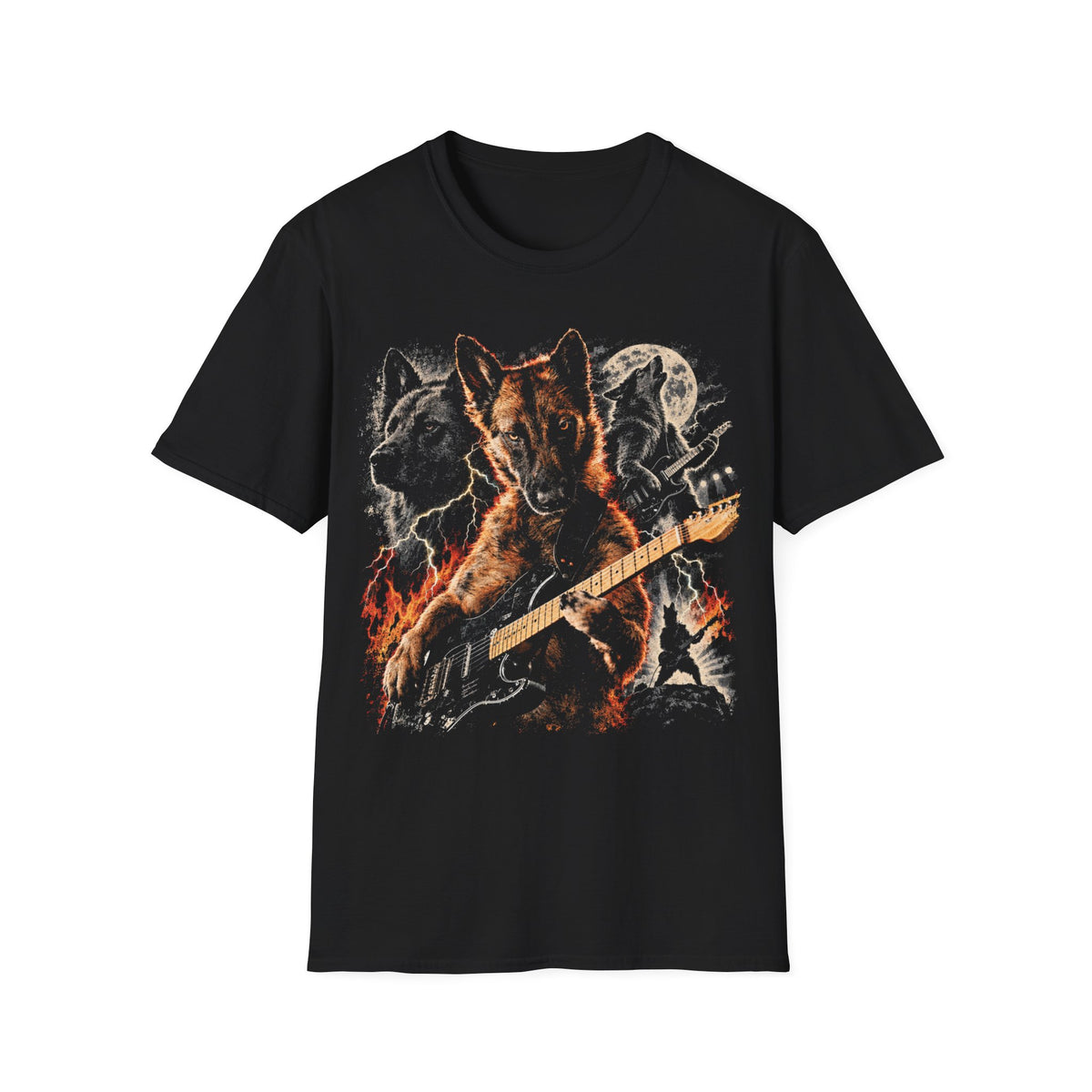 Fire Guitarist Dog T-Shirt