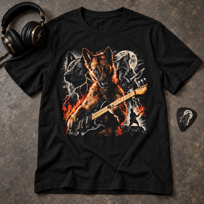 Fire Guitarist Dog T-Shirt