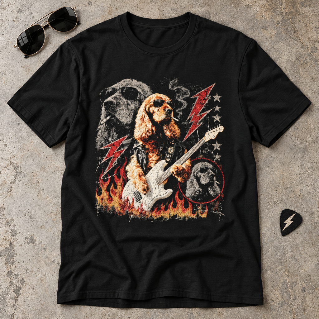 Smoking Guitarist Dog T-Shirt