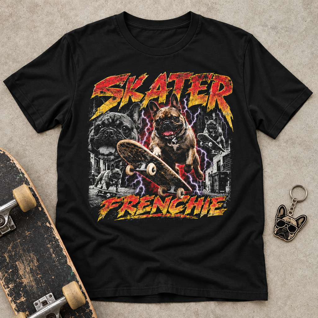 Skater Frenchie Dog T-Shirt